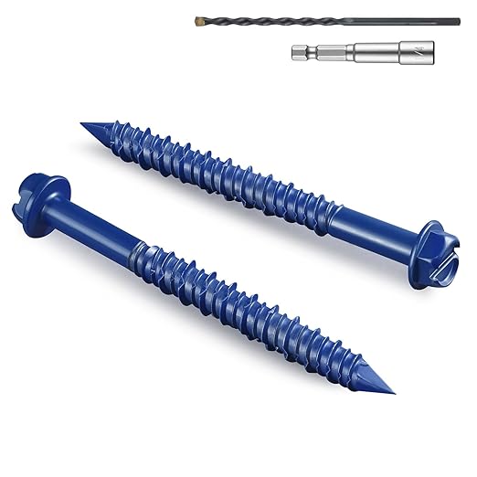 100Pcs 3/16 x 3-3/4 Inch Concrete Screws Anchor with Drill Bit, Blue Hex Head Masonry Brick Stucco Cement Block Screws, Diamond Point