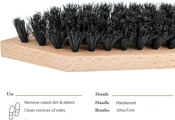Hardwood Shoe & Boot Cleaning Brush with Stiff Coco Bristles, Removes Tough Dirt & Debris, Easily Cleans Soles (Made in Germany) Black