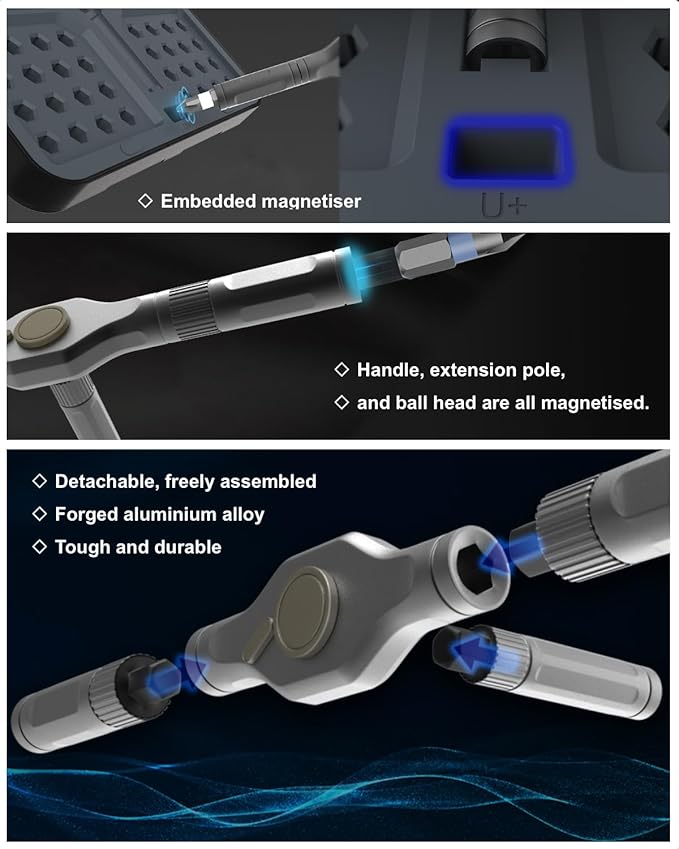 Upgraded Allen, Torx & Slotted Ratchet Screwdriver Set with Size-Marked Magnetic Bits | Easy to Identify and Store, Multi-Bit T-Handle Driver Kit for DIY & Home Repair, 40-in-1