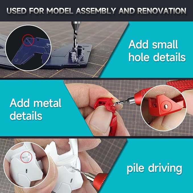 stedi Manual Pin Vise Hand Drill, Model Hobby Making Tools, Ultra-Precision Double Bearings Hand Drill for Gundam, Miniature Military Model, 3D Resin Parts, Red