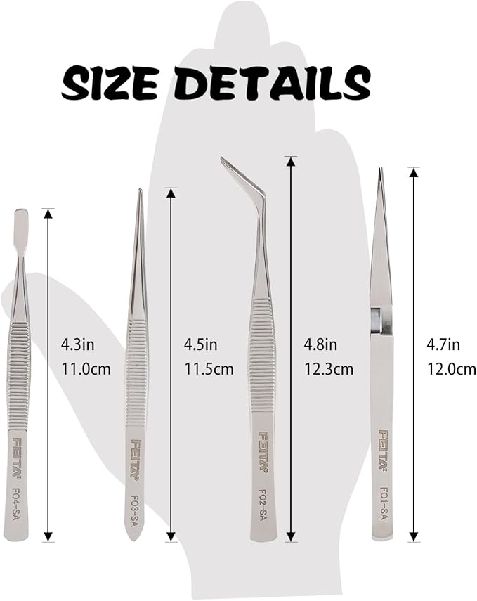FEITA Precision Craft Tweezers Stainless Steel Tweezer Set for Jewelry, Crafting, Bead & Nail Art Tools – 4 Piece Twizzers