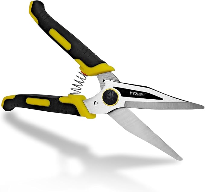 Heavy Duty Scissors 9 Inch Aviation Tin Snips, Straight Metal Cutter with Stainless Steel Blade & Comfort Grips, Multifunction Cutting of Branches, Cable Wires, Cardboard