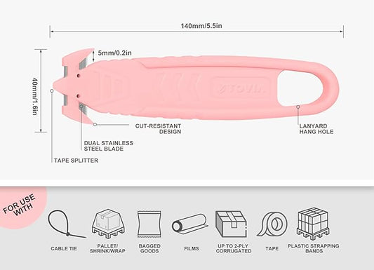 Safety Box Cutter T TOVIA Stainless Steel Concealed Blade Package Opener Assorted Colors 12-Pcs