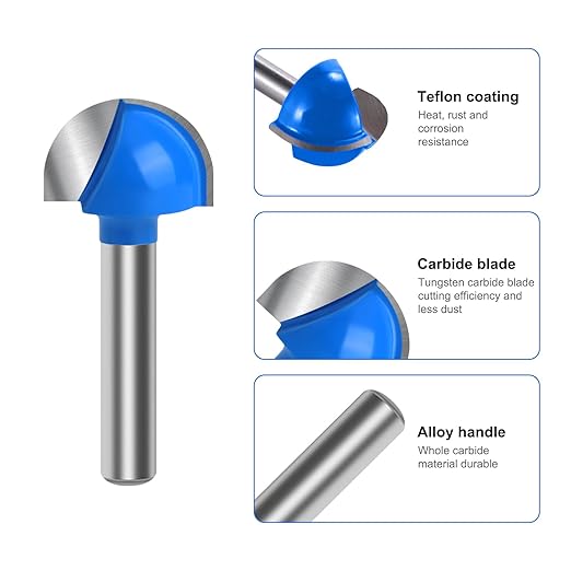 Core Box Router Bit Set, 8Pcs Solid Carbide 1/4 Inch Shank Woodworking Tool with 1/4" to 1" Round Nose Double Flute Bits, for Half Round Grooves and Cove Cutting for Woodworking Grooves and Coves