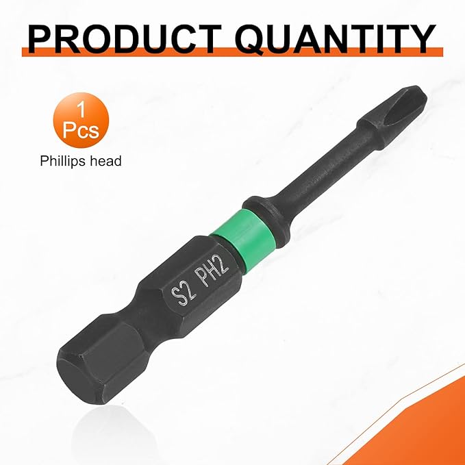 HARFINGTON #2 Impact Phillips Screwdriver Bit PH2 1/4" Hex Shank 2" (50mm) Length 0.12" Rod Magnetic Cross Head Drill Bits S2 Steel Industrial Screw Drivers for Impact Power Tools