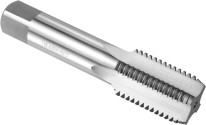 uxcell Hand Bottom Tap 1"-1/2"-6 BSW 2B Thread Bottoming Style Threading Taps High Speed Steel HSS6542 Straight Flutes Screw Tapping Tool