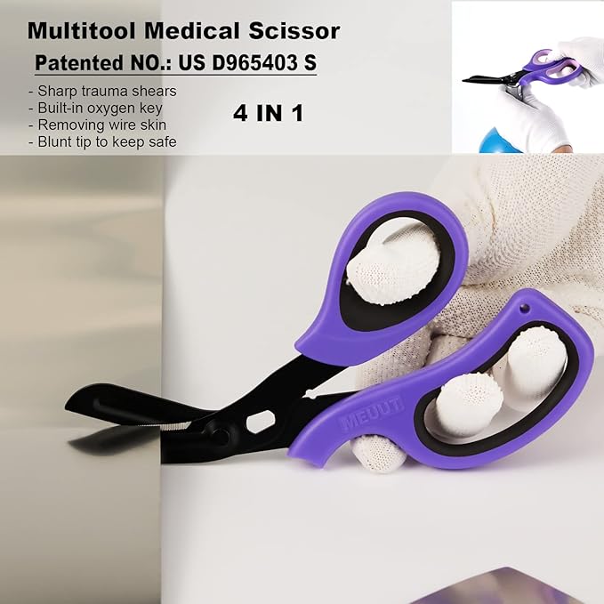 MEUUT 3 Pack Pen light & Medical Scissors-One Pantented Trauma Scissor Two LED Penlight with Pupil Gauge -8" Bandage Scissor for Nurse Doctor EMT