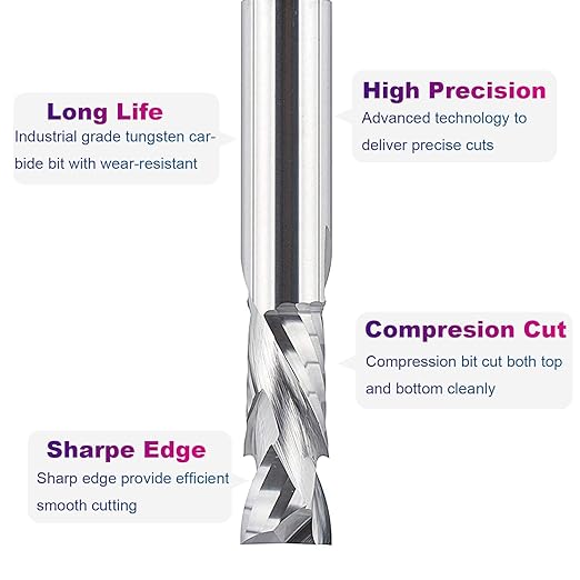SpeTool 2PCS Spiral Compression Router Bit 1/2 Inch Shank 1/2 Inch Cutting Diameter, Solid Carbide Up Down CNC End Mill for Wood Carving Engraver Milling Cutters