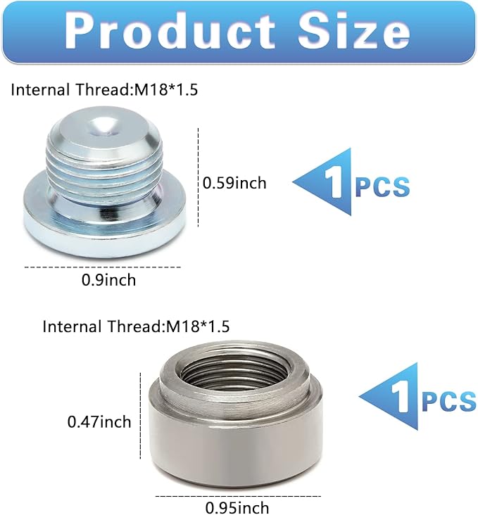 LEDAUT M18X1.5 Stepped Mounting Bung And Plugs (1 Bungs/1 Plugs) Fittings Weld Bung