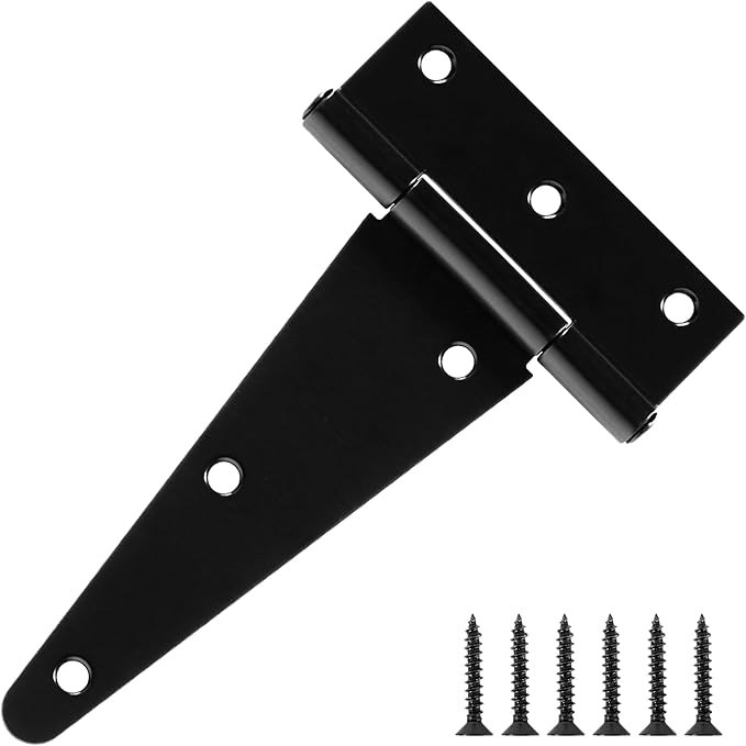 6 Inch Gate Door Hinges T-Strap Shed Hinge Heavy Duty 4 Pack Barn Farm Fence Tee Hinges for Doors Outdoor Kitchen Wood Cabinet Interior Exterior Window Bar Shop Matte Blake Door Hinge Hardware Kit