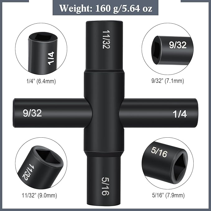 Honoson 2 Pieces 4 Way Sillcock Water Key 1/4", 9/32", 5/16", 11/32" Hose Bib Key Steel Sillcock Wrench Water Utility for Faucet Hose Bib Spigot Valve(Black)