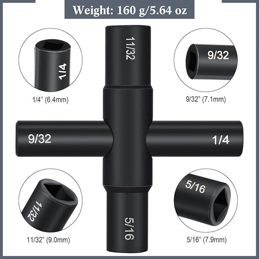 Honoson 2 Pieces 4 Way Sillcock Water Key 1/4", 9/32", 5/16", 11/32" Hose Bib Key Steel Sillcock Wrench Water Utility for Faucet Hose Bib Spigot Valve(Black)