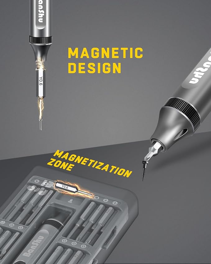 Banshu Mini Electric Screwdriver, 52 in 1 Precision Screwdriver Set with Case, LED Light, 48 Magnetic Bits, Portable Magnetic Repair Tool Kit for Glasses, Watch, Phone, Laptop, PC, Camera, Electronics