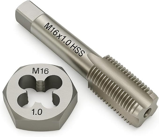 M16x1.0 Metric Tap and Die Set Right Hand HSS Tap & GCr15 Hex Die for Metal Thread Repair