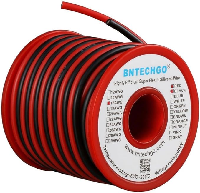 BNTECHGO 16 Gauge Silicone Wire Spool Red 25ft and Black 25ft 2 Separate Wires Flexible 16 AWG Stranded Tinned Copper Wire