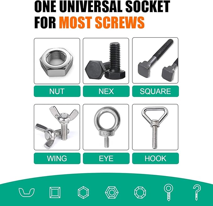 Prowin Universal Socket Set Gift for Men Dad Multi-Function 2 Pcs with Power Drill Adapter Birthday Holiday Cool Stuff Gadgets for Women Husband (7-19mm)