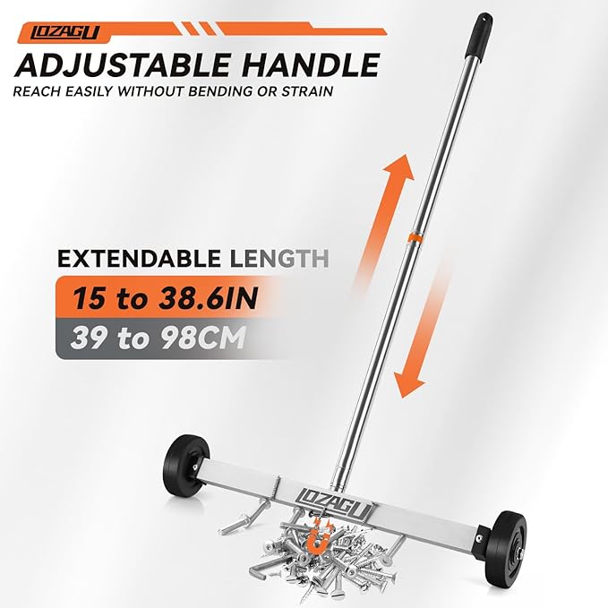 17" Rolling Magnetic Sweeper with Wheels with Wheels, 8.8 Lbs Pull Force with Telescoping Holder