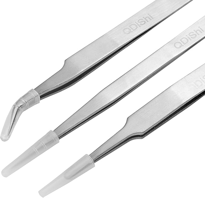 QDiShi Precision Tweezers Set,Upgraded Stainless Steel of Tweezers - Extra Fine,Angled,Blunt Tips for Electronics,Hobby, Industrial,Laboratory Work,Jewelry-Making,Model,Craft（3Pcs）