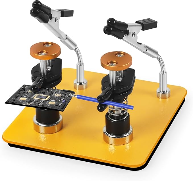 Helping Hands Clamp Metal, Adjustable Third Hand Soldering Holder Stand For Electronics, Hobby DIY, Craft, Jewelry, PCB Repair Solder Aid Station (Yellowblack, small)