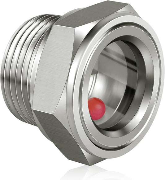 3/4'' NPT Male Hex Head Stainless Steel Oil Sight Glass Liquid Level Gauge Oil Indicator Window For Air Compressor Gearbox Fittings Hydraulic Tank Sight Glass (3/4'' NPT Male)