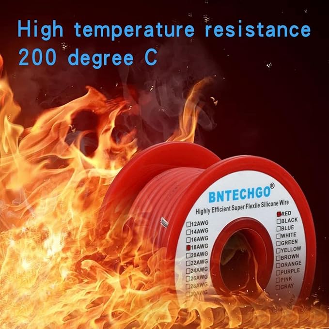 BNTECHGO 18 Gauge Silicone Wire Spool 50 ft Red Flexible 18 AWG Stranded Tinned Copper Wire