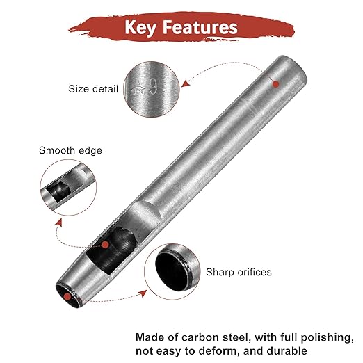9MM Leather Hole Punch Tool [4PCS] - Metal Round Belt Hole Puncher Use for Leather Working & Belts & Watch Band & Paper & Plastic - [Silver Tone] Round Hollow Tools