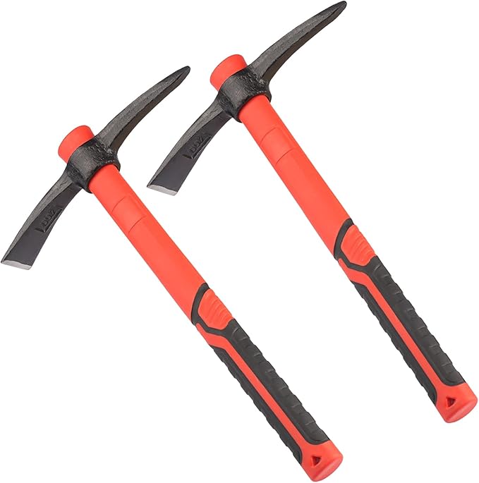2 PCS 15 Inch Pick Mattock Hoe, Forged Weeding Garden Pick Axe with Fiberglass Handle, Pick Mattock Hoe for Loosening Soil, Gardening, Camping