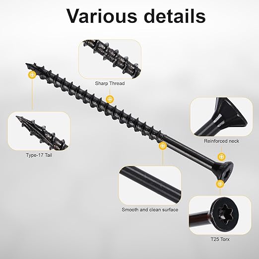 Wood Screws #10 x 3?쇺? T25 Star Torx Drive Flat Head Deck Screws, Black, 67Pcs (1lb)