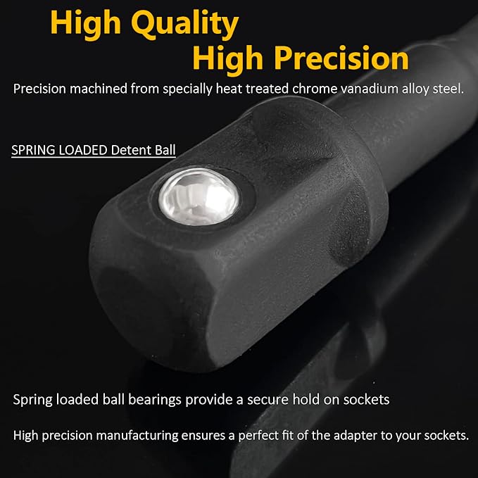 Impact Grade Socket Adapter Set, PTSLKHN 1/4, 3/8, and 1/2 Inch Socket Adapters, Chrome Vanadium Steel, Convenient Carry Box - Ideal for Impact Drills and Drivers(Surface phosphating black)