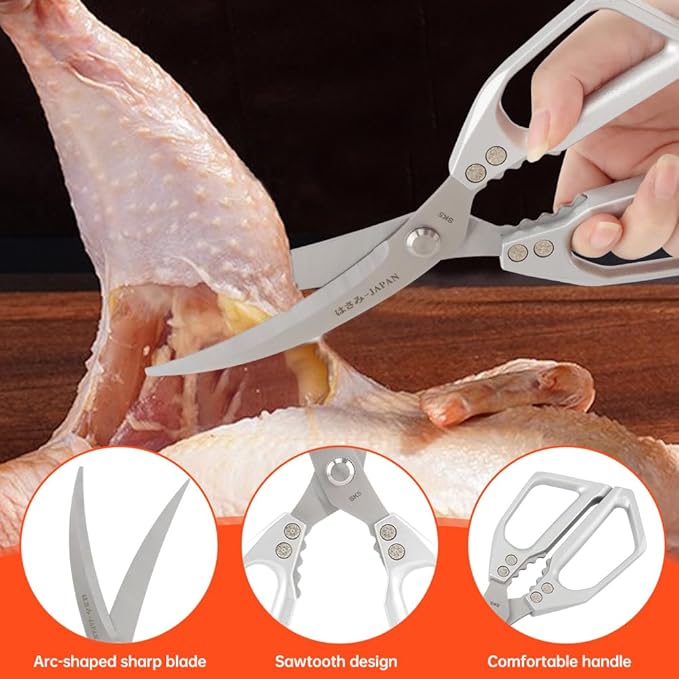 Kitchen Scissors Set Stainless Steel Kitchen Shear Heavy Duty Sharp Poultry Shears Japanese Scissors for Food, Chicken Bones, and Turkey, Dishwasher Safe