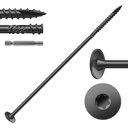 #14 x 8 Inch Outdoor Structural Wood Deck Screws (12Pcs/1lb), Carbon Steel, Black, Flat Head, Rust Resistant Epoxy Coated, T30 Star Bit