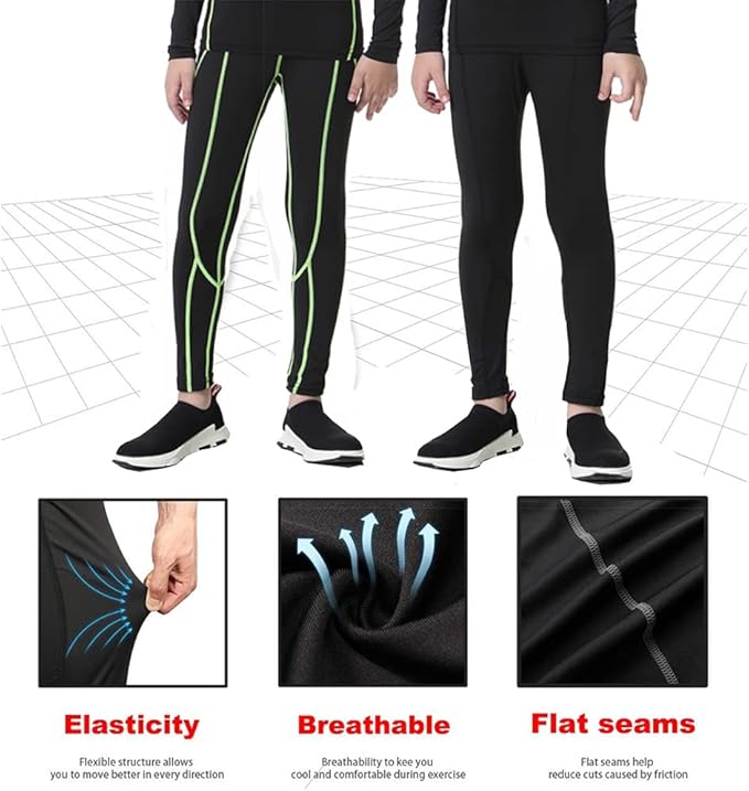 LANBAOSI Youth Boys Compression Leggings Athletic Pants Base Layer Football Workout Tight