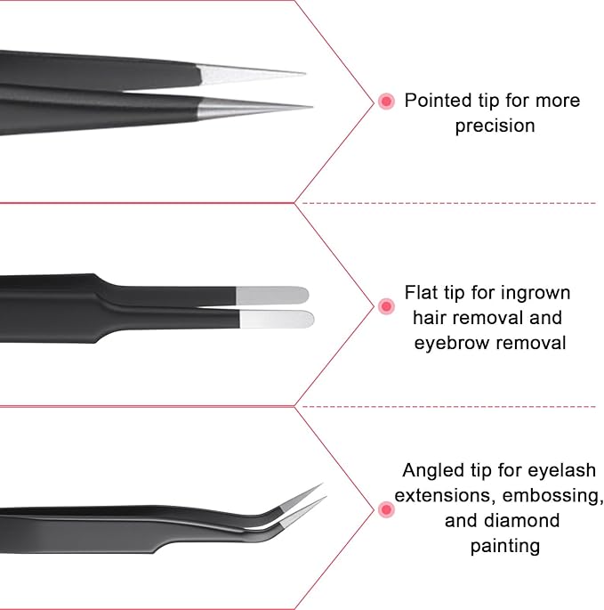 3Pcs Needle Nose Tweezers Set, Stainless Steel Fine Point Tweezers, Precision Anti Static ESD Safe, Curved Needle Nose Tweezer for Electronics Repair, Model Building, Craft, Jewelry, Laboratory Work