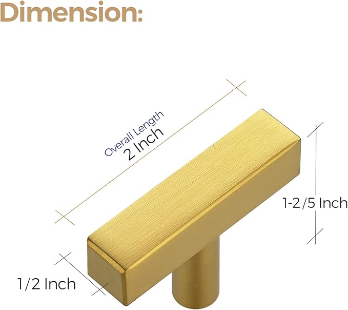 Ravinte 30 Pack Cabinet Knobs - 2 Inch Gold Single Hole Square T Knobs with Mounting Template for Kitchen Cabinet Handles and Drawer Pulls