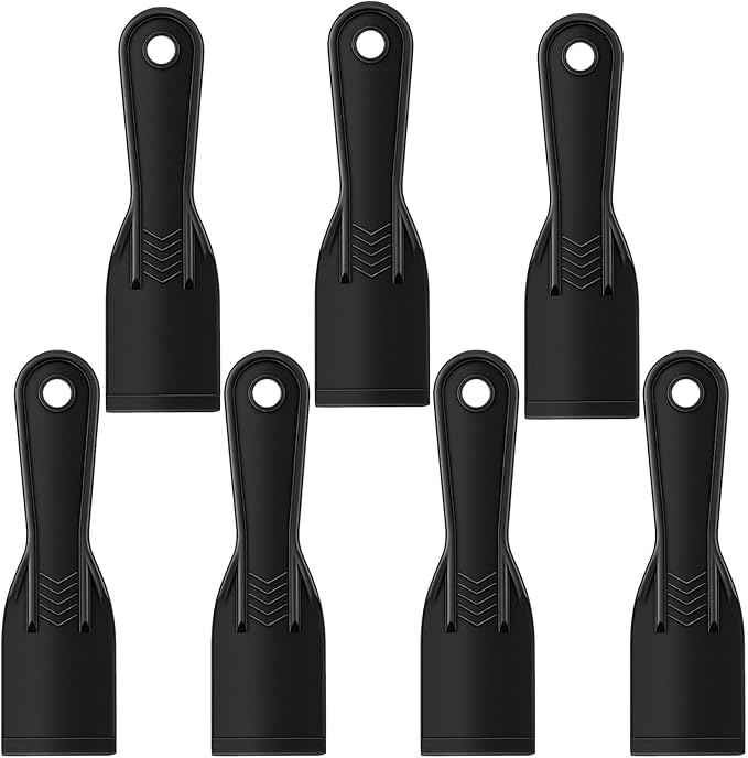 7 PCS Plastic Putty Knife, Flexible Plastic Scraper Tool Spackle knifes for Spackling, Painting, and Repairing Walls, Black Putty Knife Scraper