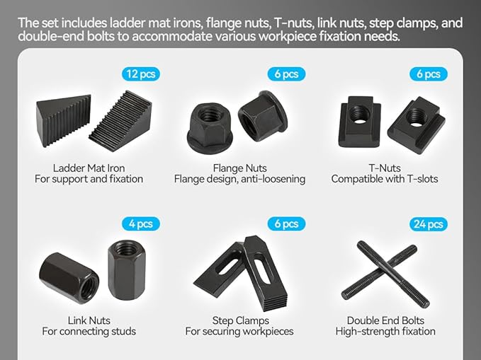 HFS(R) 5/8"Slot 1/2" Stud Hold Down Clamp Clamping Set Kit Bridgeport Mill for Bridgeport mills and other milling machines 58 Pc
