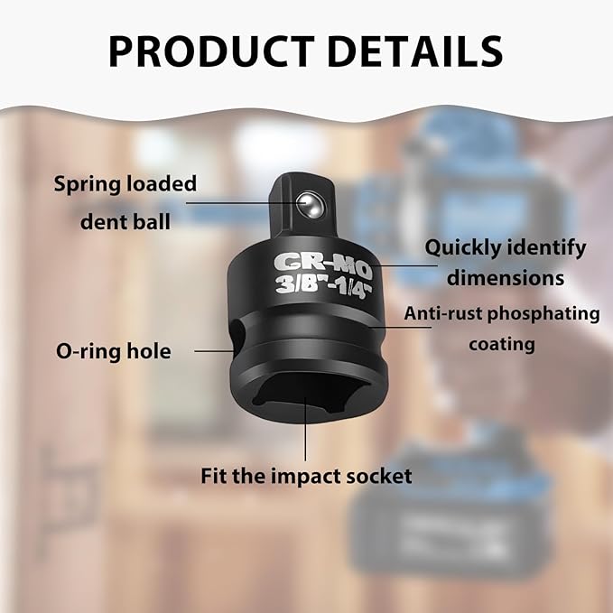 2 Piece 3/8?쒯 To 1/4?쒶 Impact Socket Adapter, Impact Socket Reducer Square Driver & Wrench Conversion Kit for Impact Driver Wrench Ratchet Use