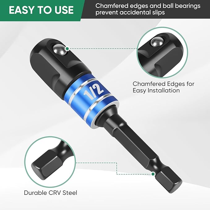 3PCS Impact Socket Adapter Set - 1/4", 3/8", 1/2" Drill Socket Adapters with Extension Driver Bit & Holder, Socket Drill Adapters Compatible with Power Drill and High Torque Impact Wrench