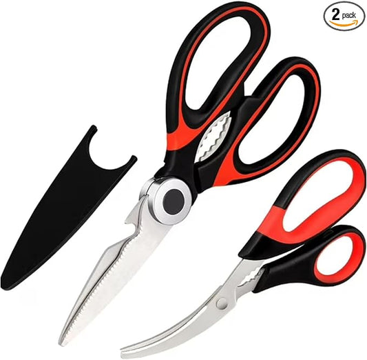 SpartaSake Kitchen Shears (2 Pack) ??Heavy-Duty Stainless Steel Scissors ??Multipurpose Utility for Food Prep & Home Use (Black-Orange)