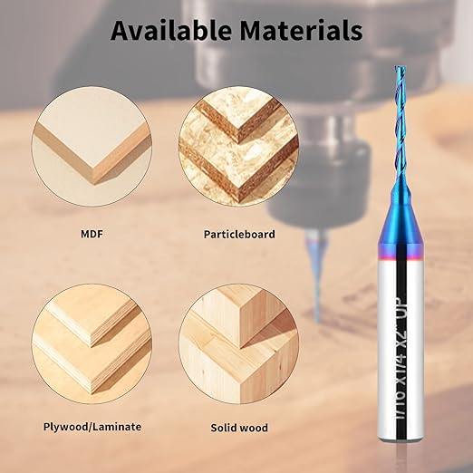 2PCS Upcut Spiral Router Bit 1/4 inch Shank, 1/16 inch Cutting Diameter Solid Carbide with Blue Nano NACO Coating CNC Router Bits End Mill for Wood Carving, Engraving