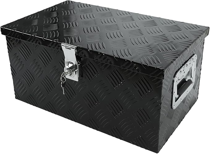 confote 20 Inch Aluminum Stripes Plated Tool Box Pick Up Truck Bed RV Trailer Toolbox Waterproof Square Storage Organizer with Side Handle, Lock and Keys -20"x 12"x 9.5"竊똁lack