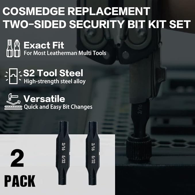 Security Bit Kit Set with Clutch Screwdrivers #3/16?쓆nd 5/32" Bit for Leatherman, Replacement Double-Ended Flat Screwdriver Bits for Leatherman Multi-Tool Accessories,S2 Steel (2Pack)