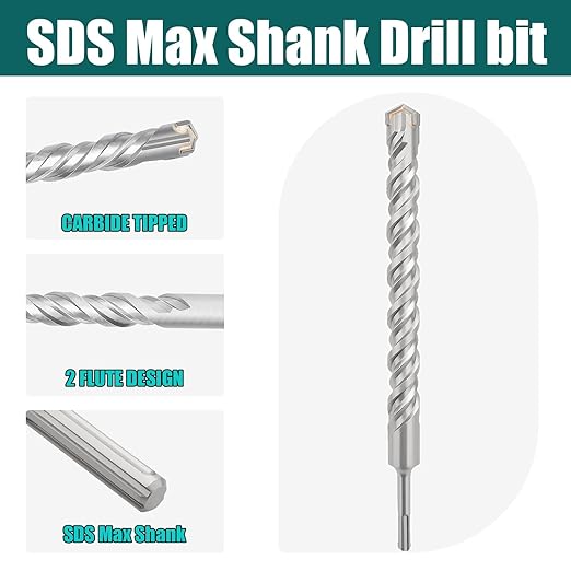 1-1/4 in x 23.6 in (32 x 600mm) SDS Max Rotary Hammer Drill Bit, Concrete Drill Bit,Masonry Drill Bit for Concrete, Brick, Cement (Length :600mm / 23.6 inch, 1-1/4 inch （ 32mm)