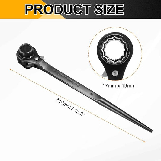 HARFINGTON 2pcs Scaffolding Podger Ratchet Wrench 17mm x 19mm CR-V 12 Point Double Ended Socket Ratcheting Podger Scaffold Spud Spanner Tool for Auto Repair Mechanical Maintenance, Black