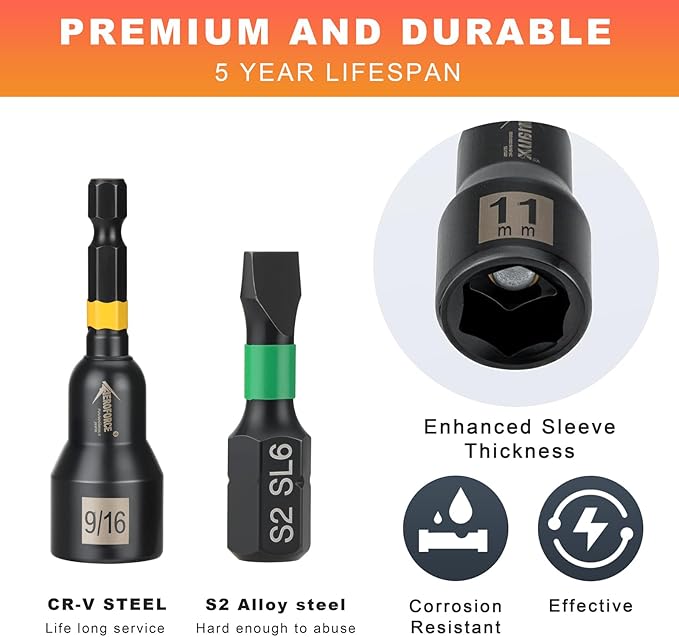 AEROFORCE 41 PCS Magnetic Nut Driver Set, Impact Drill Driver Bit 1/4" Hex Shank, SAE & Metric Cr-V Steel Power Nut Drivers with Quick-release Extensions, Impact Socket Adapters, Bit Holder