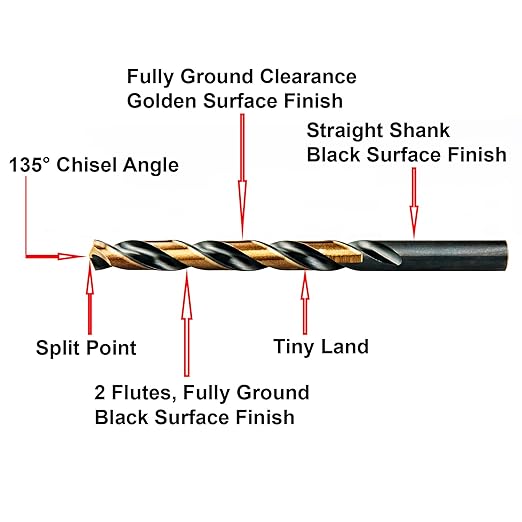 MAXTOOL Letter B 0.238" 10PCs Identical Jobber Length Drill Bits HSS M2 Twist Drill Bits Fully Ground Black & Bronze Straight Shank; JBL02H10RB10