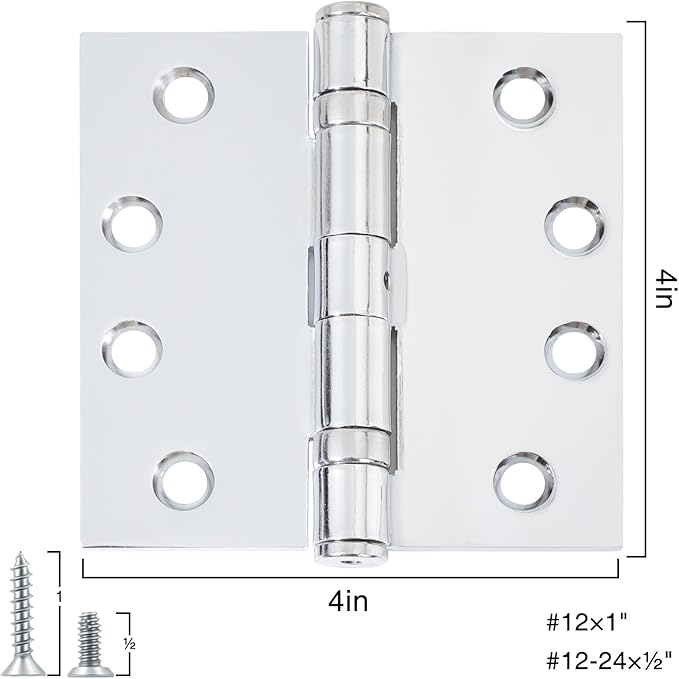 2 Pack Polished Chrome 4 Inch Heavy Duty Commercial Ball Bearing Door Hinges