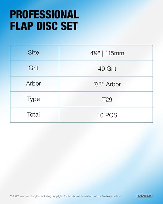 CRALY 4-1/2 Inch Flap Disc, 7/8 in Arbor, 40 Grit, Type 29 Premium Zirconia Sanding Disc for Angle Grinder, Hi-Performance Abrasive Grinding Wheel for Stainless Steel, Metal Sanding & Finishing, 10PC