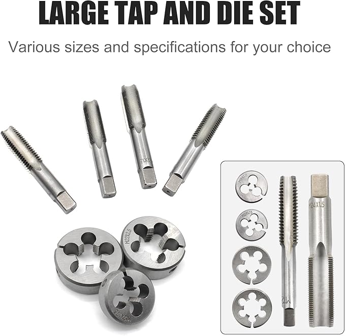 45pcs Large Metric Tap and Die Set, M6-M24 Thread Repair Kit with Rethreading Tools & Thread Chasers, External and Internal Thread Cutting & Repair Tool Kit, Complete Accessories and Storage Case