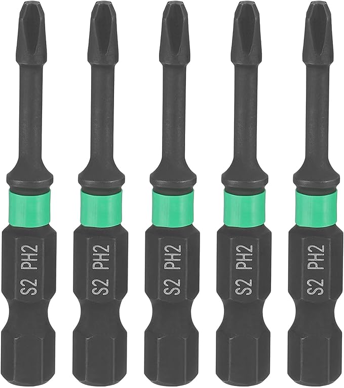 HARFINGTON 5pcs #2 Impact Phillips Screwdriver Bit PH2 1/4" Hex Shank 2" (50mm) Length 0.12" Rod Magnetic Cross Head Drill Bits S2 Steel Industrial Screw Drivers for Impact Power Tools